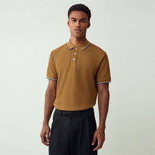 Load image into Gallery viewer, Tan Brown Short Sleeve Tipped Polo Shirt