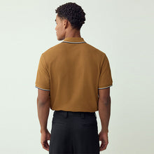 Load image into Gallery viewer, Tan Brown Short Sleeve Tipped Polo Shirt
