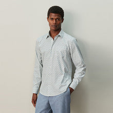 Load image into Gallery viewer, White/Blue Floral Trellis Regular Fit Long Sleeve Print Shirt