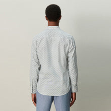 Load image into Gallery viewer, White/Blue Floral Trellis Regular Fit Long Sleeve Print Shirt