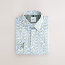 Load image into Gallery viewer, White/Blue Floral Trellis Regular Fit Long Sleeve Print Shirt