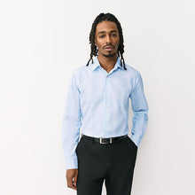 Load image into Gallery viewer, Light Blue Check Regular Fit Cotton Trimmed Textured Smart Shirt
