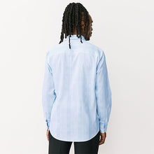 Load image into Gallery viewer, Light Blue Check Regular Fit Cotton Trimmed Textured Smart Shirt