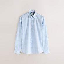 Load image into Gallery viewer, Light Blue Check Regular Fit Cotton Trimmed Textured Smart Shirt