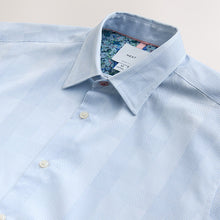 Load image into Gallery viewer, Light Blue Check Regular Fit Cotton Trimmed Textured Smart Shirt