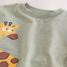 Load image into Gallery viewer, Green Giraffe Short Sleeve Appliqué T-Shirt (3mths-6yrs)