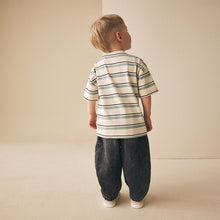 Load image into Gallery viewer, Blue/Ecru Train Short Sleeve Stripe T-Shirt (6mths-6yrs)