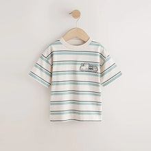 Load image into Gallery viewer, Blue/Ecru Train Short Sleeve Stripe T-Shirt (6mths-6yrs)