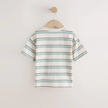 Load image into Gallery viewer, Blue/Ecru Train Short Sleeve Stripe T-Shirt (6mths-6yrs)