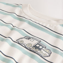 Load image into Gallery viewer, Blue/Ecru Train Short Sleeve Stripe T-Shirt (6mths-6yrs)