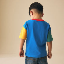 Load image into Gallery viewer, Blue/Green/Yellow Digger Short Sleeve Colourblock T-Shirt (3mths-6yrs)