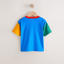 Load image into Gallery viewer, Blue/Green/Yellow Digger Short Sleeve Colourblock T-Shirt (3mths-6yrs)