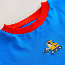 Load image into Gallery viewer, Blue/Green/Yellow Digger Short Sleeve Colourblock T-Shirt (3mths-6yrs)
