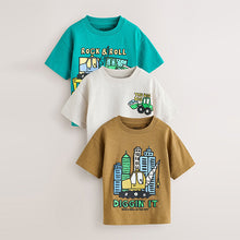 Load image into Gallery viewer, Teal Blue Digger Short Sleeve Graphic T-Shirts 3 Pack (3mths-6yrs)