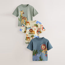 Load image into Gallery viewer, Green Safari Animals Short Sleeve Appliqué T-Shirts 3 Pack (3mths-6yrs)