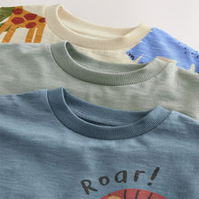 Load image into Gallery viewer, Green Safari Animals Short Sleeve Appliqué T-Shirts 3 Pack (3mths-6yrs)