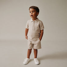Load image into Gallery viewer, Neutral Zip Neck Short Sleeve Polo Shirt And Shorts Set (3mths-6yrs)