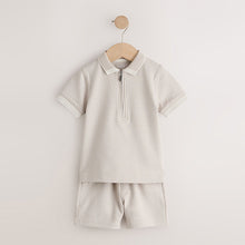 Load image into Gallery viewer, Neutral Zip Neck Short Sleeve Polo Shirt And Shorts Set (3mths-6yrs)