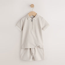 Load image into Gallery viewer, Neutral Zip Neck Short Sleeve Polo Shirt And Shorts Set (3mths-6yrs)