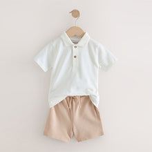 Load image into Gallery viewer, White Short Sleeve Textured Polo Shirt and Shorts Set (3mths-6yrs)