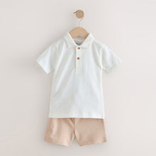 Load image into Gallery viewer, White Short Sleeve Textured Polo Shirt and Shorts Set (3mths-6yrs)