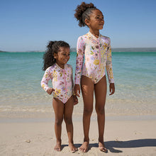 Load image into Gallery viewer, Pink Patchwork Floral Long Sleeve Sunsafe Swimsuit (3-12yrs)