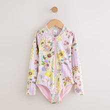Load image into Gallery viewer, Pink Patchwork Floral Long Sleeve Sunsafe Swimsuit (3-12yrs)