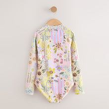 Load image into Gallery viewer, Pink Patchwork Floral Long Sleeve Sunsafe Swimsuit (3-12yrs)