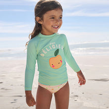 Load image into Gallery viewer, Mint Green Gingham Fruit Long Sleeve Sunsafe Swim Set (6mths-6yrs)