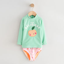 Load image into Gallery viewer, Mint Green Gingham Fruit Long Sleeve Sunsafe Swim Set (6mths-6yrs)