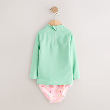 Load image into Gallery viewer, Mint Green Gingham Fruit Long Sleeve Sunsafe Swim Set (6mths-6yrs)