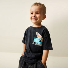 Load image into Gallery viewer, Black Acid Wash Surf Club Oversized Short Sleeve Back Print T-Shirt (3mths-6yrs)