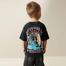 Load image into Gallery viewer, Black Acid Wash Surf Club Oversized Short Sleeve Back Print T-Shirt (3mths-6yrs)