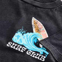 Load image into Gallery viewer, Black Acid Wash Surf Club Oversized Short Sleeve Back Print T-Shirt (3mths-6yrs)
