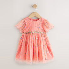 Load image into Gallery viewer, Peach Pink Embroidered Mesh Dress (3mths-6yrs)