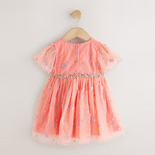 Load image into Gallery viewer, Peach Pink Embroidered Mesh Dress (3mths-6yrs)