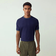 Load image into Gallery viewer, Navy Textured Tipped Ecru White T-Shirt