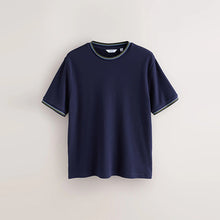 Load image into Gallery viewer, Navy Textured Tipped Ecru White T-Shirt