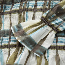 Load image into Gallery viewer, Khaki/Cream Check Sheer Smocked Long Sleeve Top
