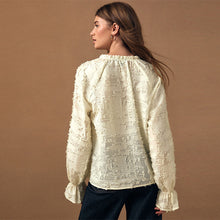Load image into Gallery viewer, Ecru Linen Blend Tufty Jacquard Long Sleeve Blouse