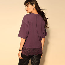 Load image into Gallery viewer, Burgundy Red Short Sleeve Lace Hem T-Shirt