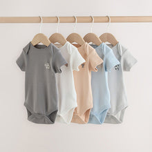 Load image into Gallery viewer, Blue 5 Pack Short Sleeve Baby Bodysuits
