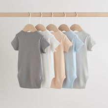 Load image into Gallery viewer, Blue 5 Pack Short Sleeve Baby Bodysuits