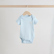 Load image into Gallery viewer, Blue 5 Pack Short Sleeve Baby Bodysuits
