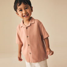 Load image into Gallery viewer, Rust Brown Short Sleeves Linen Blend Revere Collar Shirt (3mths-6yrs)