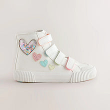 Load image into Gallery viewer, White Glitter Heart Touch Fastening High Top Trainers
