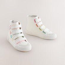 Load image into Gallery viewer, White Glitter Heart Touch Fastening High Top Trainers
