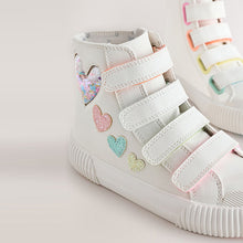 Load image into Gallery viewer, White Glitter Heart Touch Fastening High Top Trainers