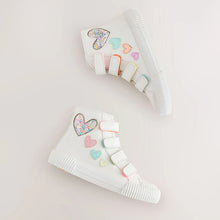 Load image into Gallery viewer, White Glitter Heart Touch Fastening High Top Trainers