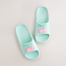 Load image into Gallery viewer, Turquoise Blue Glitter Cherry Sliders